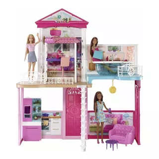 Casa De Barbie 3 Muñecas 4 Habitaciones Accesorios Y Piscina
