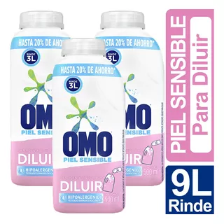 Detergente Omo Líquido Piel Sensible 500ml Rinde 3lts Pack 3
