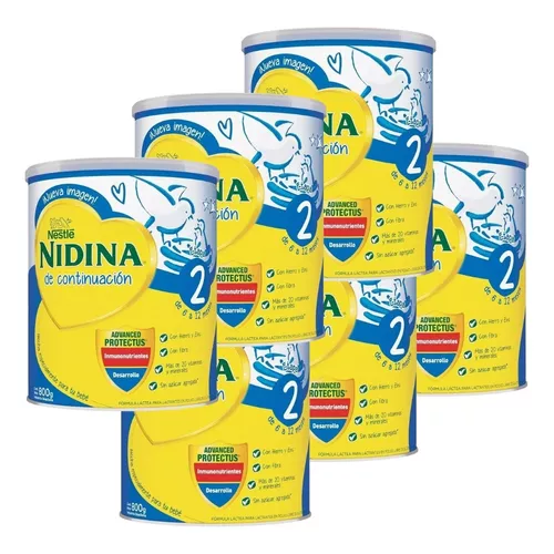 Leche de fórmula en polvo Nestlé Nidina 2 en lata - Pack de 6 de 800g - 6 a  12 meses