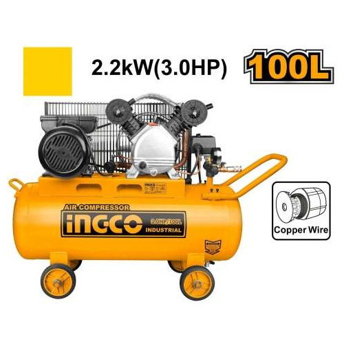 Compresor De Aire Ingco 3 Hp 100 Lts Industrial Ac1301008 Color Amarillo