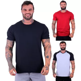 Kit 3 Camisetas Tradicionais Masculinas Cores Básicas Lisas