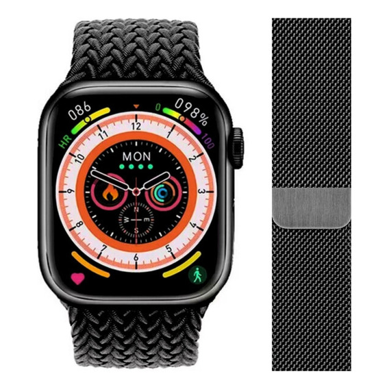 Combo Smart Watch Hk9 Pro Negro Y Correa Milanese Loop Negro