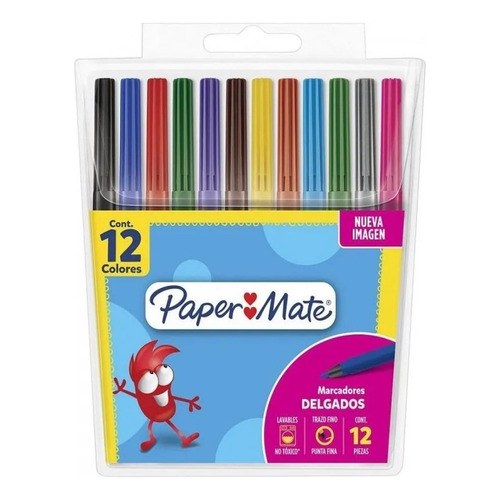 Marcadores Paper Mate Escolar X12 Colores Punta Fina