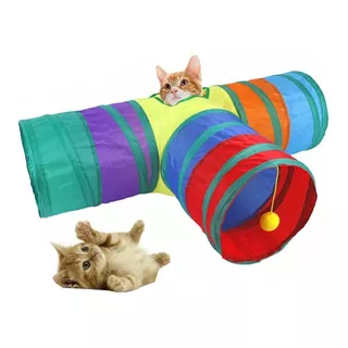 Túnel Plegable Para Gatos En Forma De T O Y Para Mascotas Con 3 Salidas En Color T, De Colores