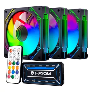 Kit 3 Fans Coolers Rgb 120mm Preto Com Cotroladora Fc1308