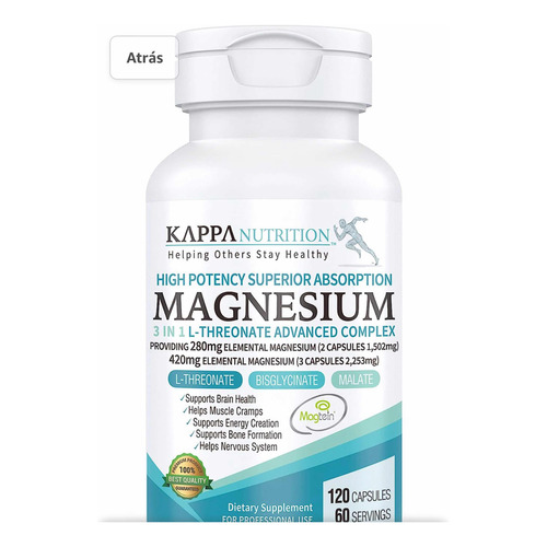 Suplemento en comprimidos Kappa Nutrition  Vitaminas Magnesio 3 En 1 Treonato + Bisglicinato + Malato Vegano Eeuu en pote 120 un