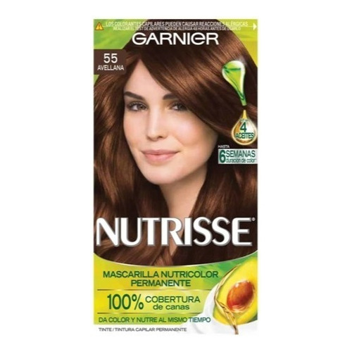 Kit Tinte Garnier  Nutrisse regular clasico Mascarilla nutricolor permanente tono 55 avellana para cabello