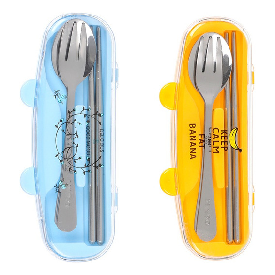 Miniso Set De Cuchara Y Palillos Chinos Con Estuche De Acero Color del mango Amarillo