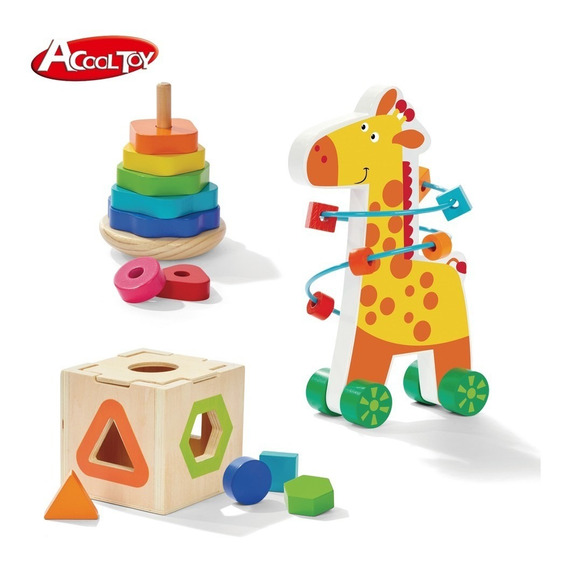 Prono Apilable Encastre Fig Set X 3 Madera Acool Ac7611 Full Color Multicolor