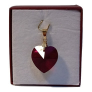Pingente Coração Cristal Swarovski 1,8cm Garnet Ab Folh Ouro