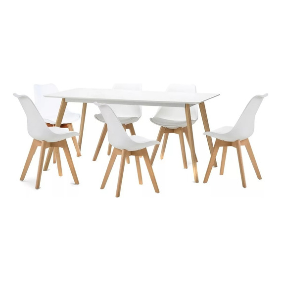 Juego De Comedor Eames Mesa 120x80 + 6 Sillas Acolchonadas 