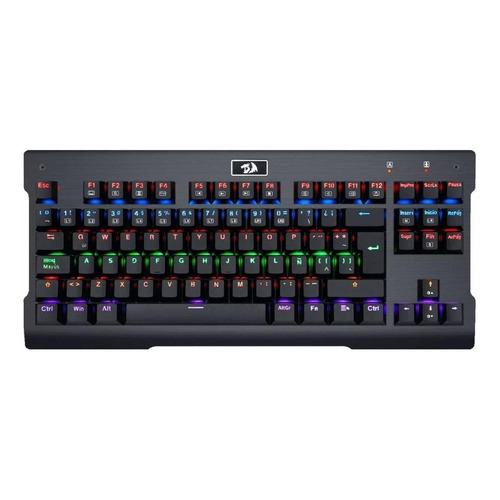 Teclado gamer Redragon Visnu K561 QWERTY Outemu Blue español latinoamérica color negro con luz rainbow