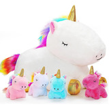 Kmuysl Peluche De Unicornio Para Niñas Y 4 Mini Unicornios