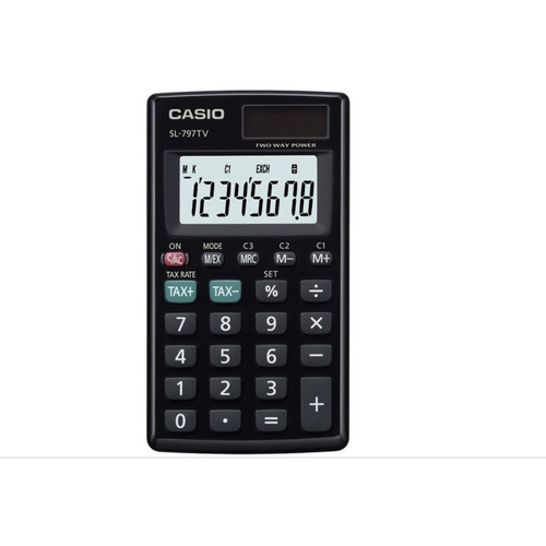 Calculadora Casio De Bolsillo De 8 Dígitos Con Tax Sl797tvbk Color Negro