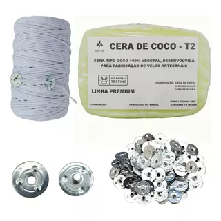 Kit Pavio Velas Artesanais 5mts 50 Ilhos 2mm 1kg Cera Coco