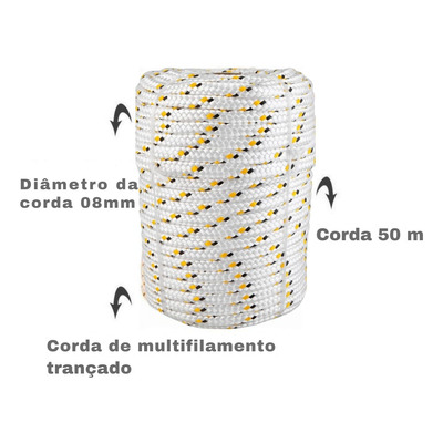 Corda Trançada Para Laço 8mm C/ 50 Mts Multifilamento Vonder