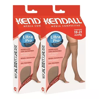 Meia Calça Kendall De Compressão C/ Renda 1712 Mel Kit 2