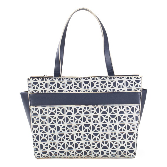 Bolsa Satchel Cloe Para Mujer Monograma Estampado Asa Larga Color Azul marino