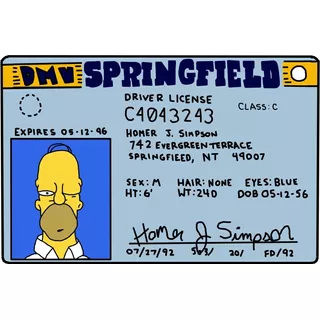 Homero Simpson Licencia De Conducir Chapa Apto Exterior
