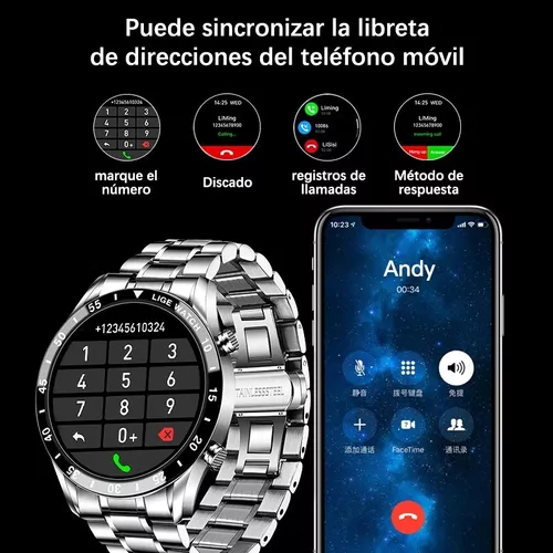 Lige - Reloj Inteligente Para Hombre bluetooth, Impermeable Color de la  caja Negro Color de la correa Negro Color del bisel Negro