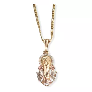 Medalla Virgen Rosa Mistica Con Cadena Figaro 