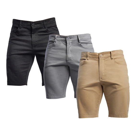  Pack De 3 Bermudas Short Stretch De Gabardina Hombre Corto 