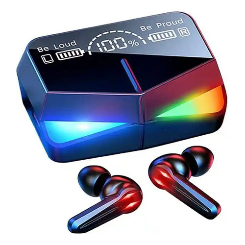 Auricular in-ear gamer inalámbrico Fan Pro F10 Plus  Edition negro con luz  multicolor LED