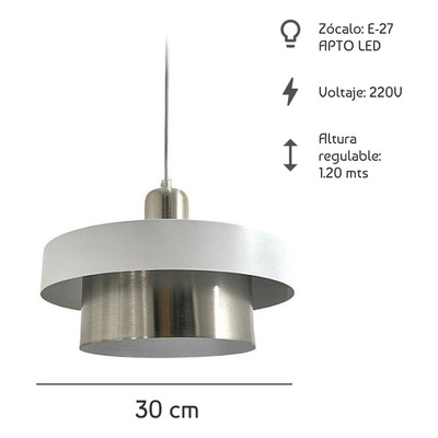 Colgante Ema 30cm Apto Led Deco Moderno Blanco Acero Lmp