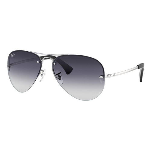 Anteojos de sol Ray-Ban RB3449 Standard con marco de metal color polished silver, lente grey degradada, varilla polished silver de metal