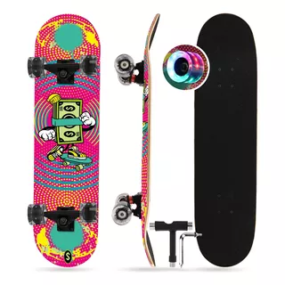 Patineta Skateboard Tabla De Madera Con Luz Led Herramienta