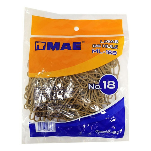 Ligas De Hule Natural No.18 Mae Pack De 10 Bolsas De 80g 