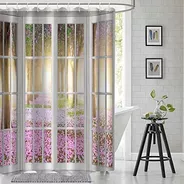 Floral Shower Curtain, Ruelvth 3d Window View Of Spring Pink