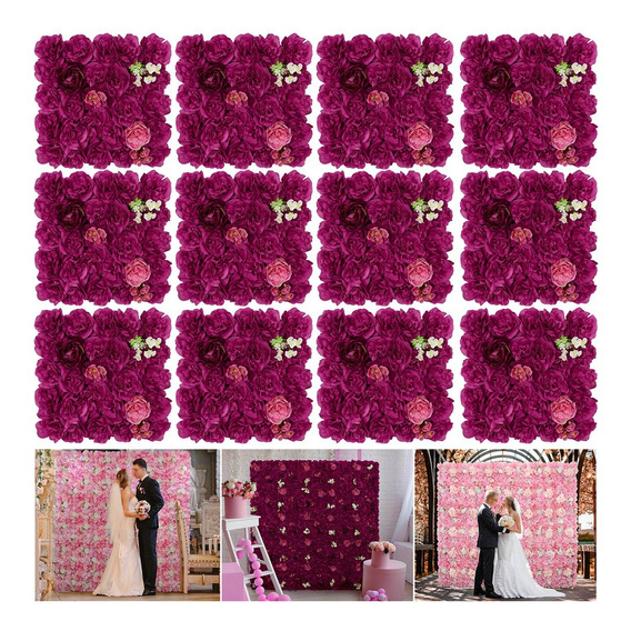 12 Flores Rosas Panel De Pared Artificiales Muro Decoración