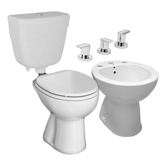 Juego Baño Completo Clasico Griferia Bidet Doble Mando Cromo