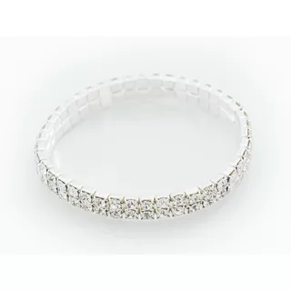 Pulsera Elastizada Piedras Strass Plateado 2 Hileras.