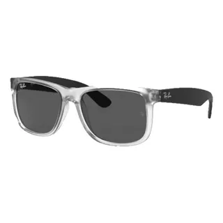 Anteojos De Sol Ray-ban Justin Color Mix Standard Con Marco De Nailon Color Matte Transparent, Lente Grey De Cristal Clásica, Varilla Black De Nailon - Rb4165