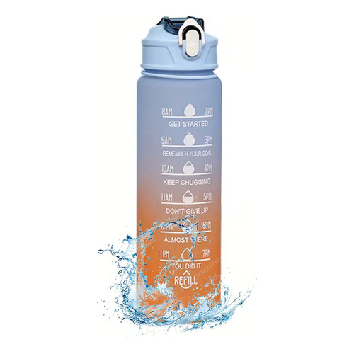 Botella De Agua Deportiva 900ml Motivacional Hidratacion Fit Color Azul