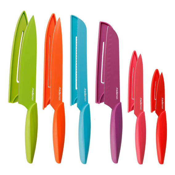 Cuchillos De Cocina Acero Inoxidable Colores Con Funda 6 Pz Color Multicolor