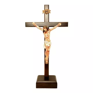 Crucifixo De Mesa Com Cristo Chagado Madeira 33 Cm