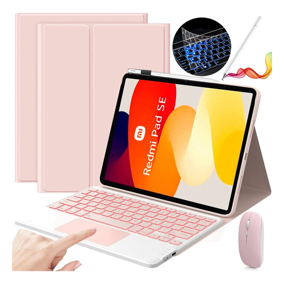 Funda Teclado Mouse Lapiz Para Xiaomi Redmi Pad Se 11'' Rosa