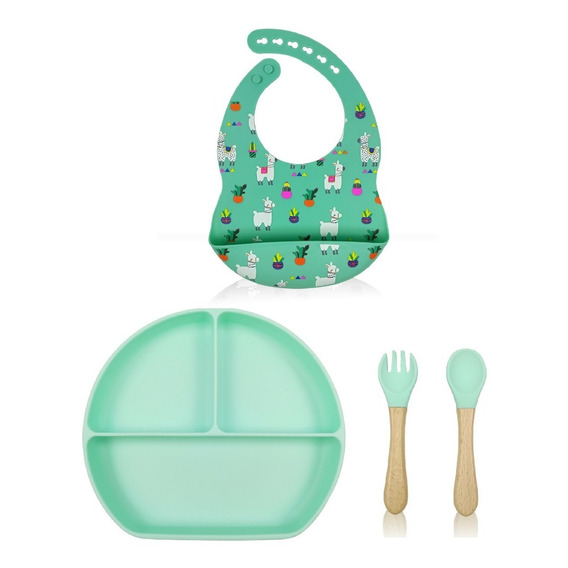 Set Alimentacion Bebe Silicona Premium Estampas 4 Productos