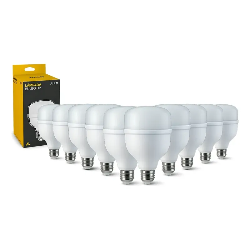 Kit 10 Lâmpadas LED Bulbo 50W Alta Potência Branco Frio 6500K Bivolt E27 - Super Bulbo Econômica 4000 Lúmens Ideal Galpão Fábrica Comércio