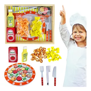 Kit Comidinha Brinquedo Infantil Macarrão Acessorios Madeira