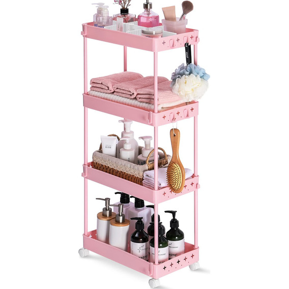 Carrito Organizador De 4 Niveles Para Cocina Baño Rosa