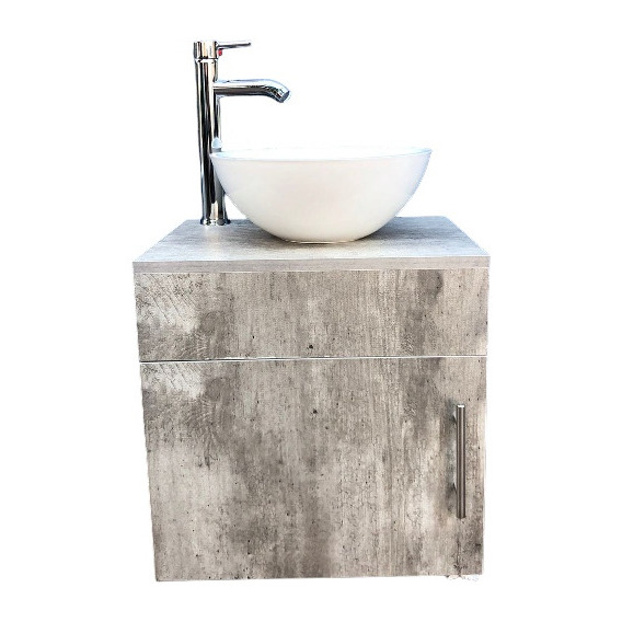 Kit De Baño Gabinete Mueble Gris+monomando +lavabo+accesorio