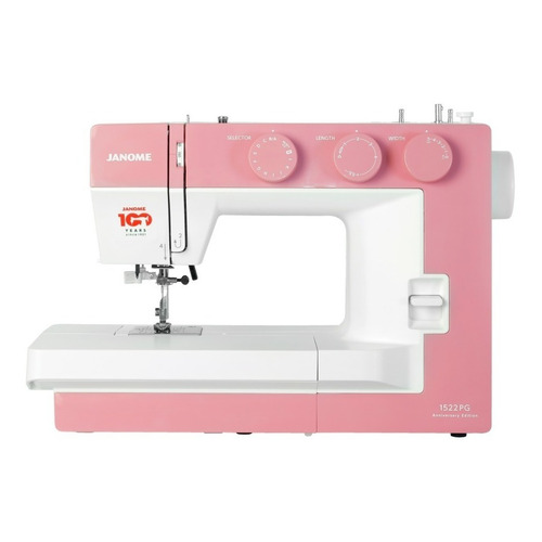 Máquina de coser recta Janome Edición Aniversario 1522PG portable blanca y rosa 220V
