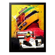 Quadro Decorativo Ayrton Senna Fórmula 1 Com Moldura E Vidro