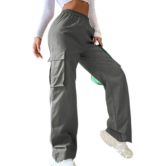 Pantalones Cargo Con Bolsillo Solapa Lateral Y Cintura Media