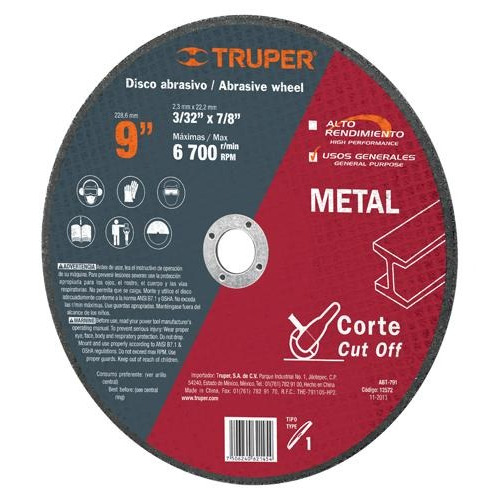 Disco P/corte Metal 41 Diámetro 9'' Truper 12572 Color Gris