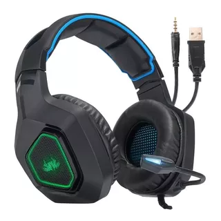 Fone De Ouvido Over-ear Gamer Knup Kp-488 Preto E Azul Com Luz Led